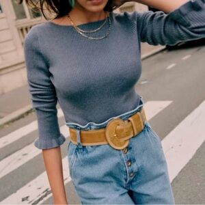 Sezane Joanie Bodysuit in Vintage Blue